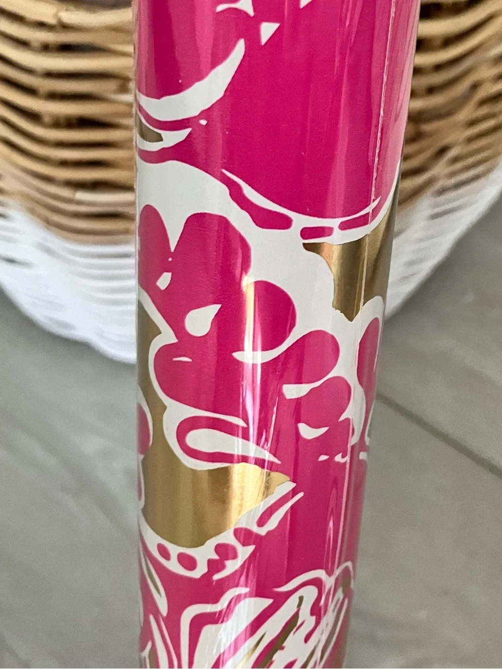 Lilly Pulitzer Hot Pink Floral & Gold Gift Wrap Roll